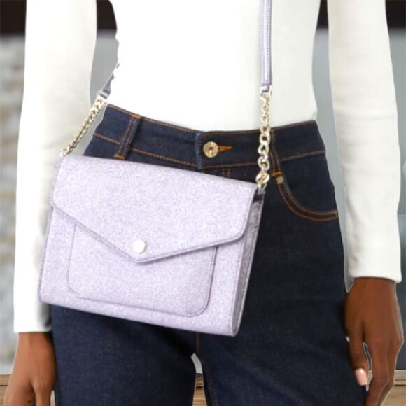 KATE SPADE NWT TINSEL FLAP SPARKLING GLITTER PURPLE CROSSBODY BAG - Picture 5 of 10